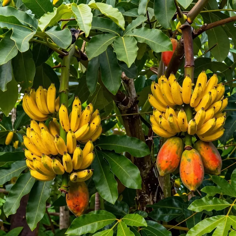 Bananas and tropical produce ready for harvest